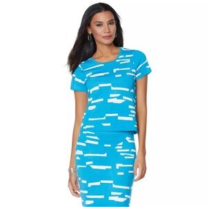 Wendy Williams Womens Sweater & Skirt Set Blue Abstract Geo Print Sz M
